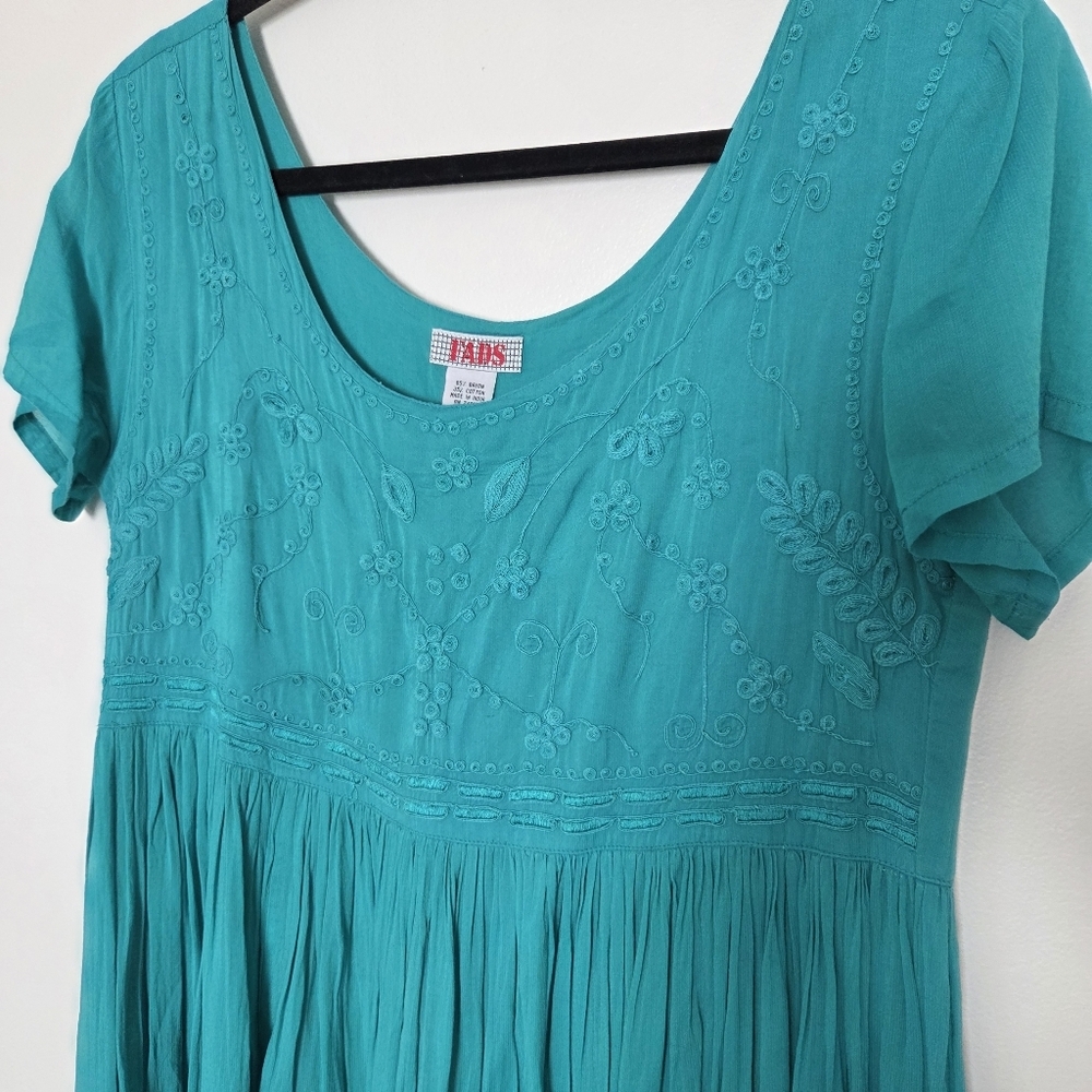 FADS Vintage Cotton Blend Tiered Dress Size Petite Medium Green